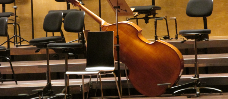 Kontrabass im Konzertraum der Filharmonie